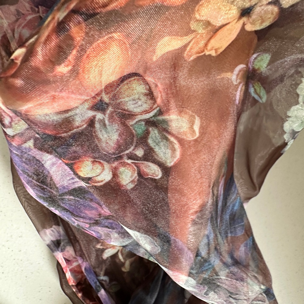 Fate Floral Sheer Smocked Peplum Blouse Top Womens S Mock Neck Elegant Romantic - Picture 10 of 11
